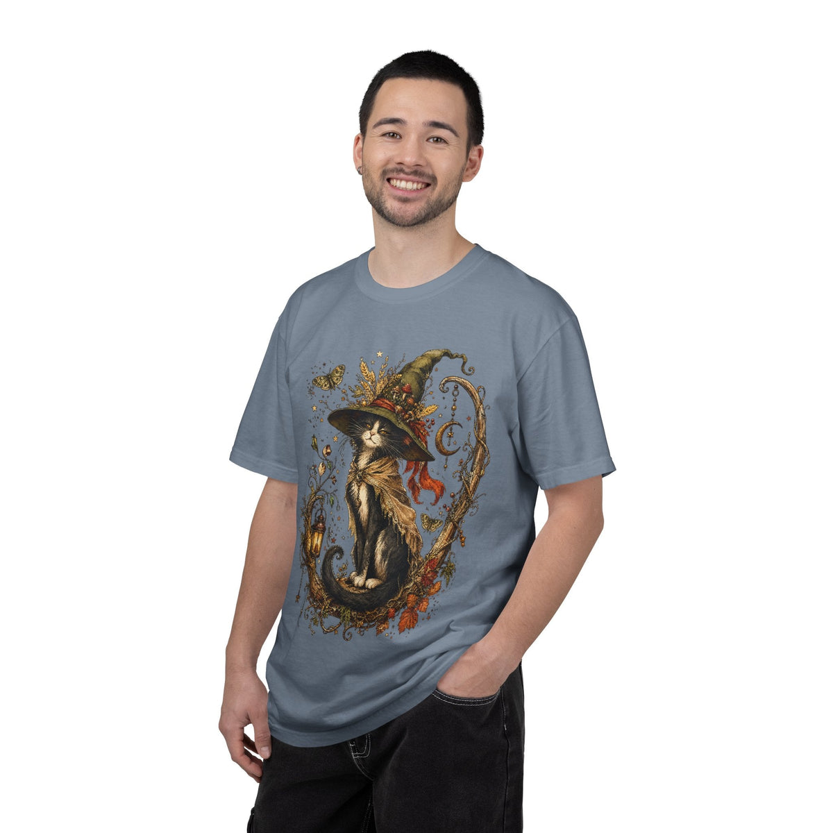 Witch Cat T‑Shirt — Autumn Witch Hat Cat Illustration