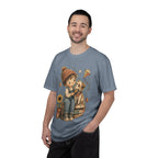 Autumn Kids & Puppy Graphic T-Shirt — Cozy Fall Cute Boy with Dog Design