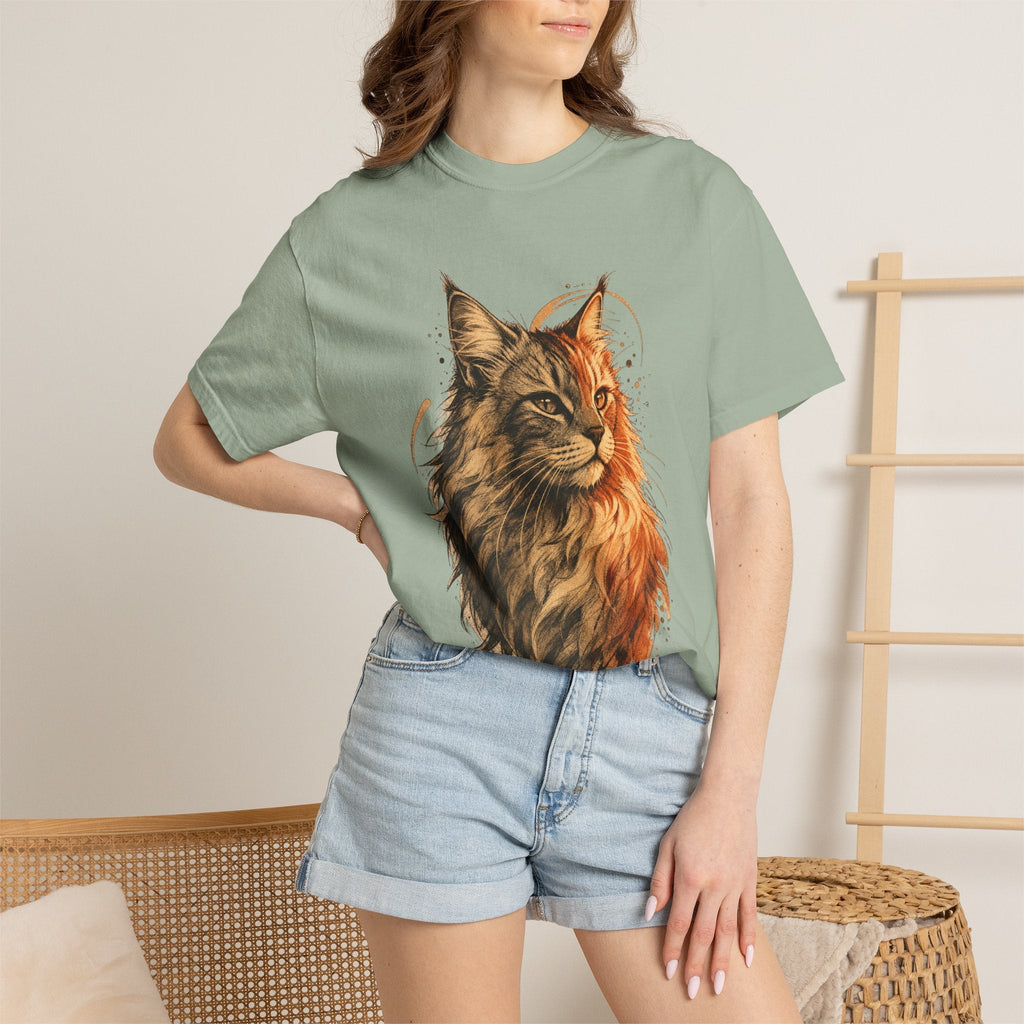 Majestic Maine Coon Cat T-Shirt — Artistic Portrait Tee for Cat Lovers