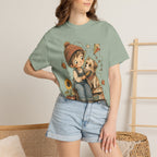 Autumn Kids & Puppy Graphic T-Shirt — Cozy Fall Cute Boy with Dog Design