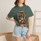 Cozy Cat Nook T-Shirt — Sleeping Cat with Tea & Lavender Graphic