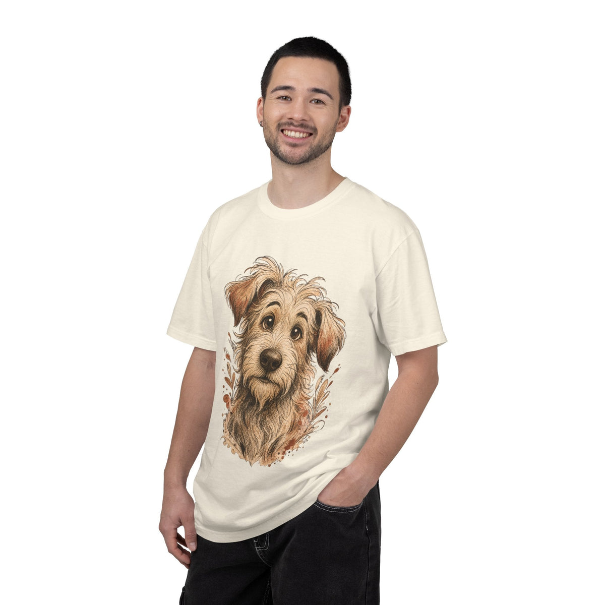 Happy Scruffy Dog T-Shirt — Cute Paw Print Portrait Tee