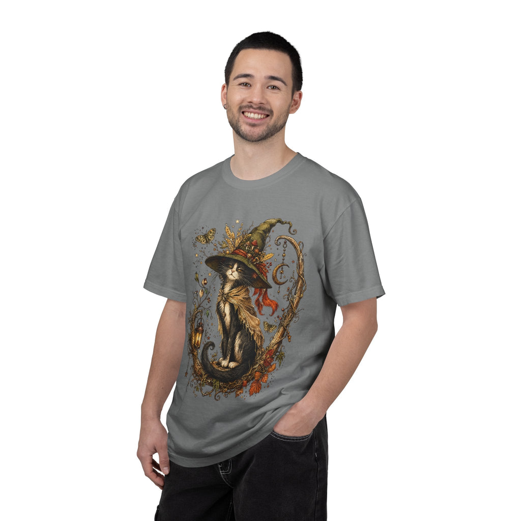 Witch Cat T‑Shirt — Autumn Witch Hat Cat Illustration