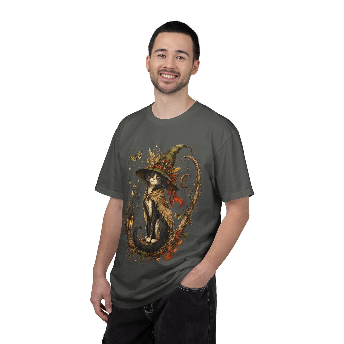 Witch Cat T‑Shirt — Autumn Witch Hat Cat Illustration