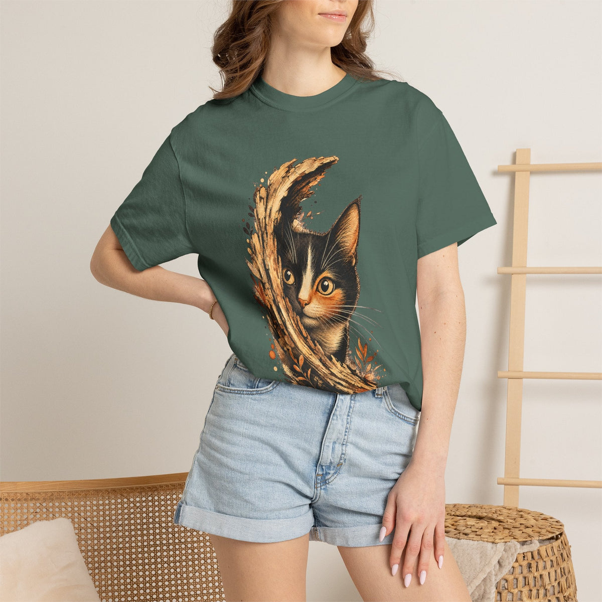Cat Peek T-Shirt — Calico Cat Artistic Portrait Tee