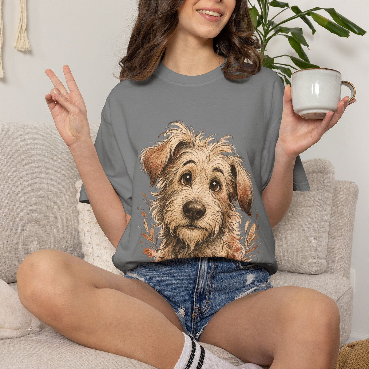 Happy Scruffy Dog T-Shirt — Cute Paw Print Portrait Tee