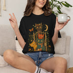Cat Stack T-Shirt — Autumn Woodland Cats with Moon & Butterflies
