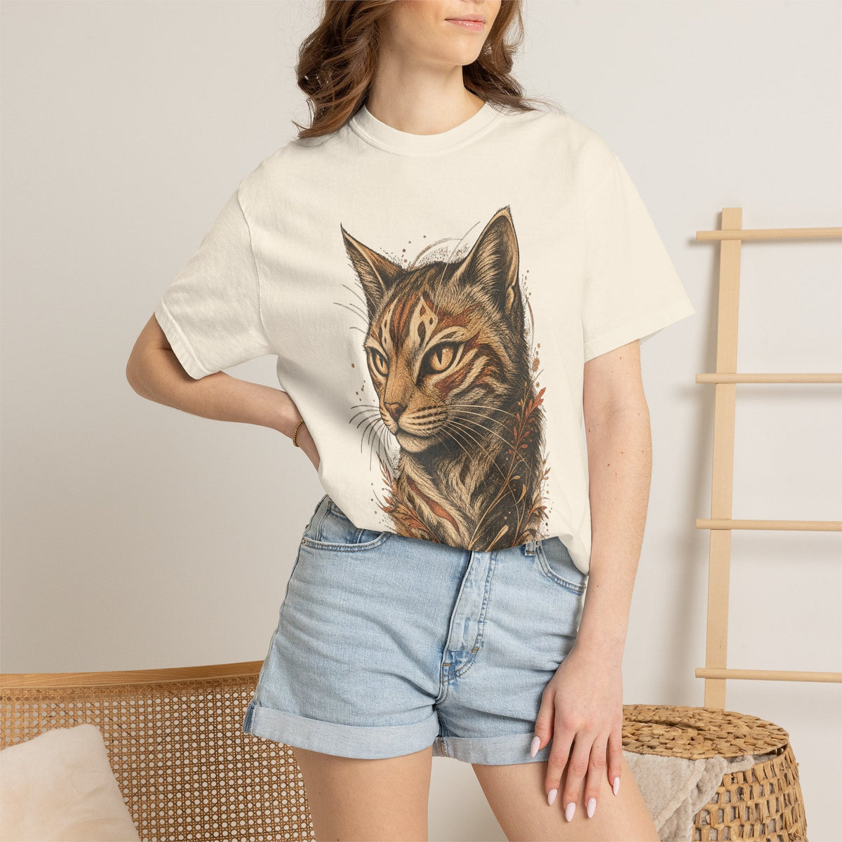 Cat Portrait T-Shirt — Realistic Tabby Illustration Tee
