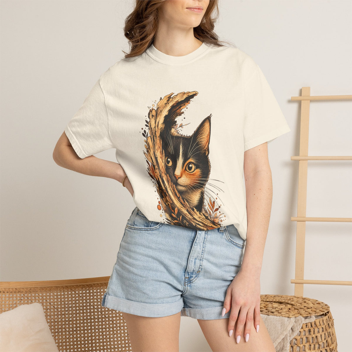 Cat Peek T-Shirt — Calico Cat Artistic Portrait Tee