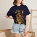 Cat Stack T-Shirt — Autumn Woodland Cats with Moon & Butterflies