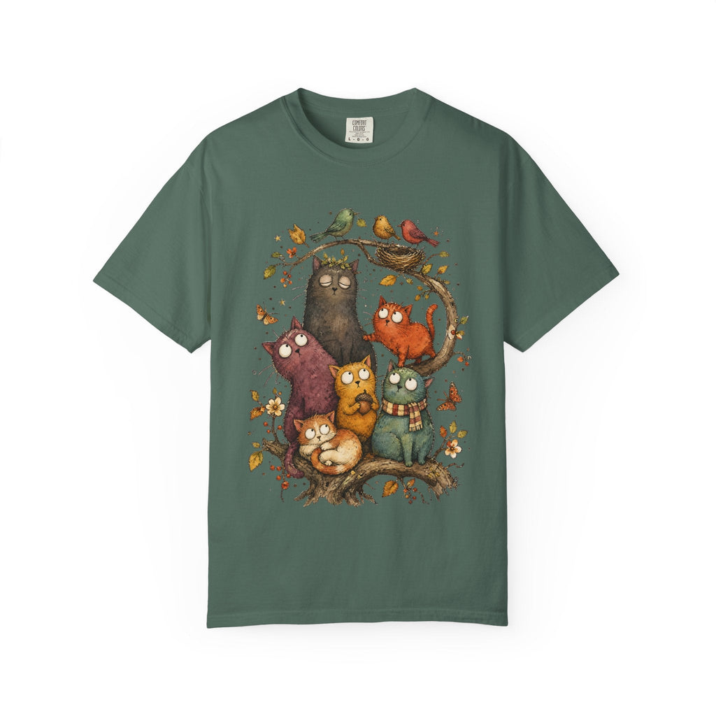 Cat Family Woodland Tee — Cute Autumn Cats Illustration T-Shirt