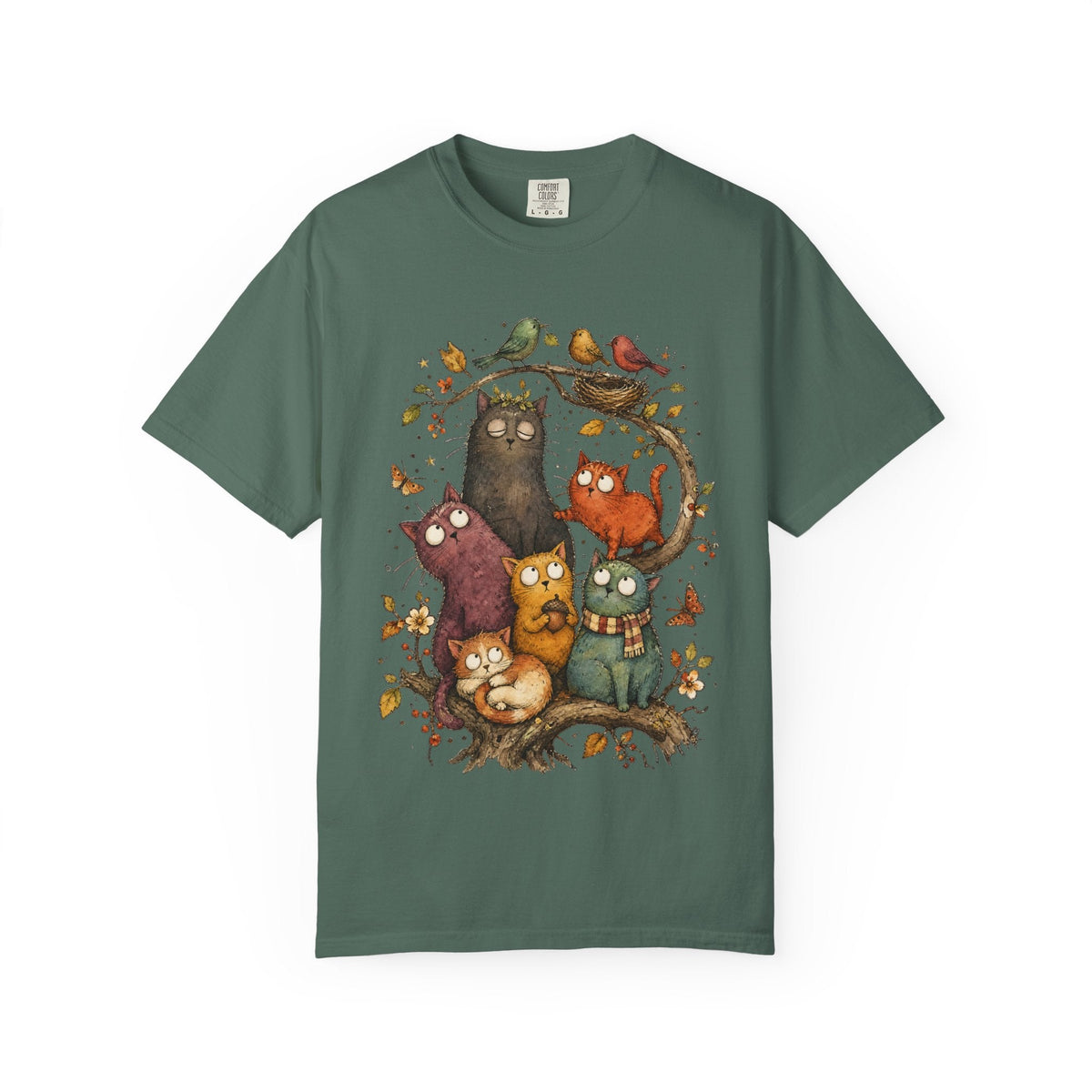 Cat Family Woodland Tee — Cute Autumn Cats Illustration T-Shirt