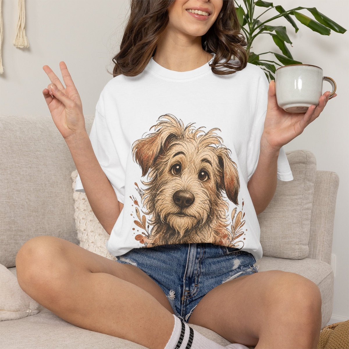 Happy Scruffy Dog T-Shirt — Cute Paw Print Portrait Tee