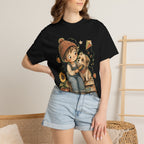 Autumn Kids & Puppy Graphic T-Shirt — Cozy Fall Cute Boy with Dog Design