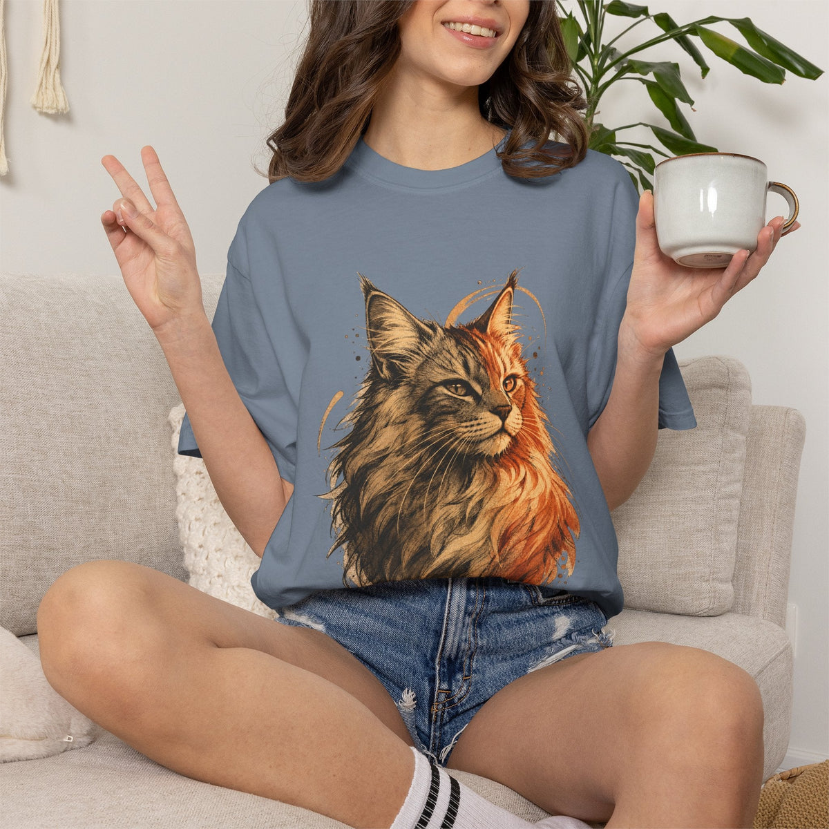 Majestic Maine Coon Cat T-Shirt — Artistic Portrait Tee for Cat Lovers