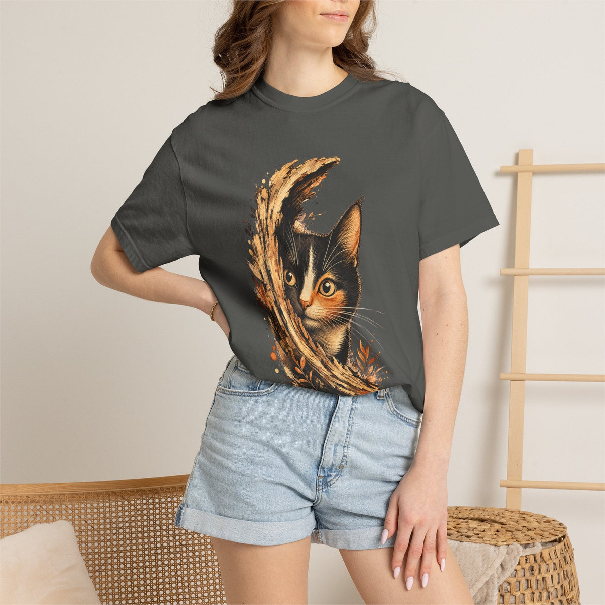 Cat Peek T-Shirt — Calico Cat Artistic Portrait Tee