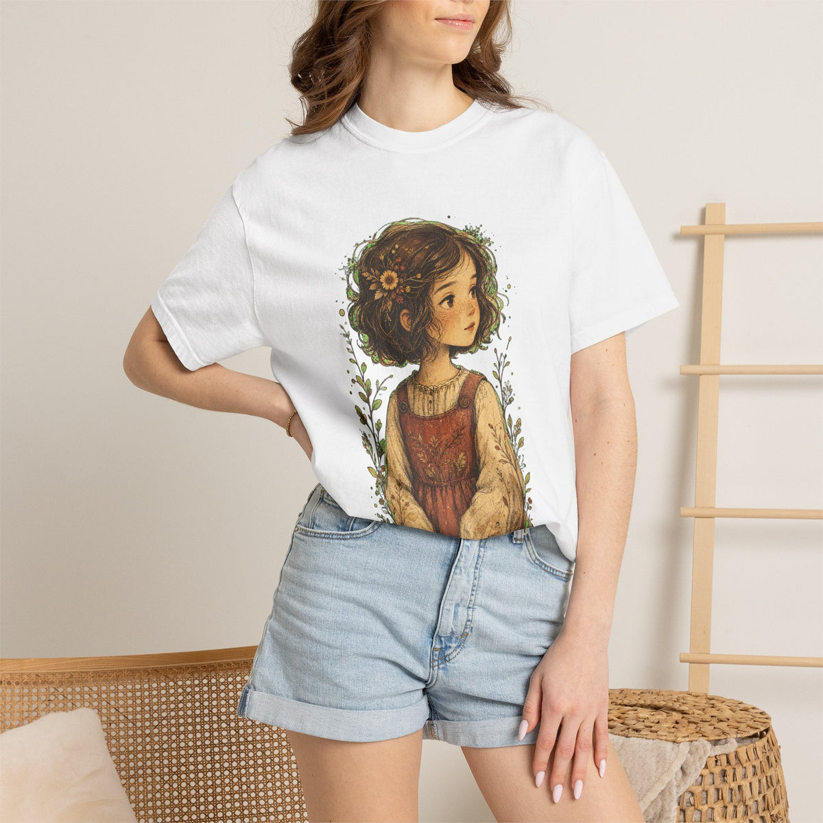 Vintage Cottagecore Girl Illustration T-Shirt